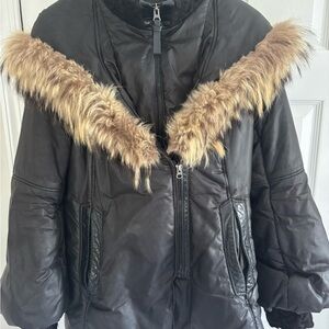 Mackage Black Puffer Jacket with Tan Faux Fur